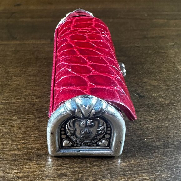Brighton Crimson Red Lipstick Case Silver Mirror Inside - Picture 3 of 9